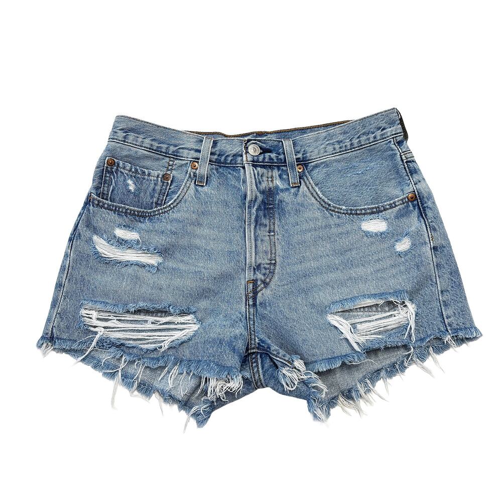 Levi’s 501 Cutoff Denim Shorts Women 30 High Rise Button Fly Distressed Rigid